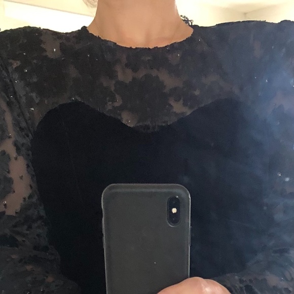 Vintage 80's corset boning velvet sheer sleeves dress sweetheart neck Sz 6 (S) - Picture 8 of 11